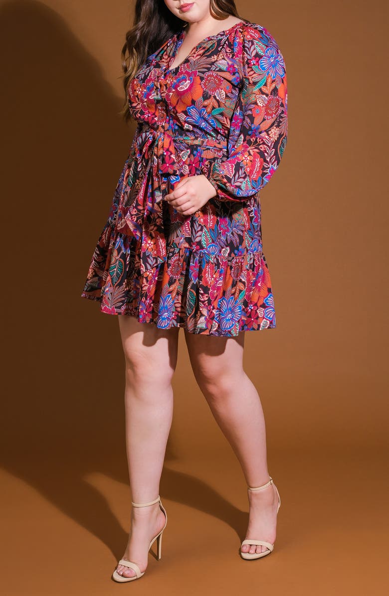 FLYING TOMATO Long Sleeve Babydoll Shirtdress, Alternate, color, Black