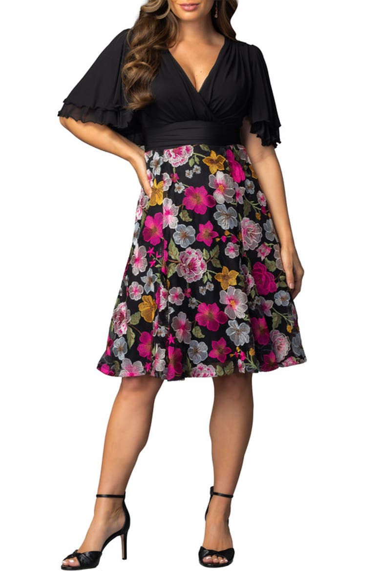 Lillian Embroidered Mesh Midi Cocktail Dress, Main, color, Vibrant Floral Frolic