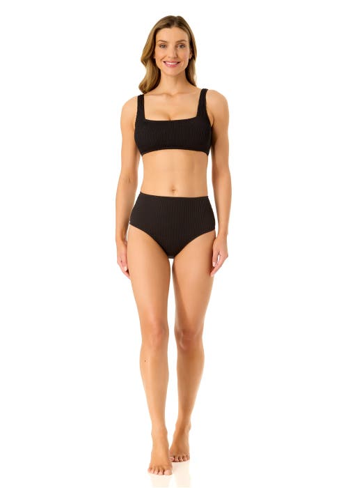 Anne Cole Live In Color Textured Classic Square Neck Bralette Bikini Swim Top In Black