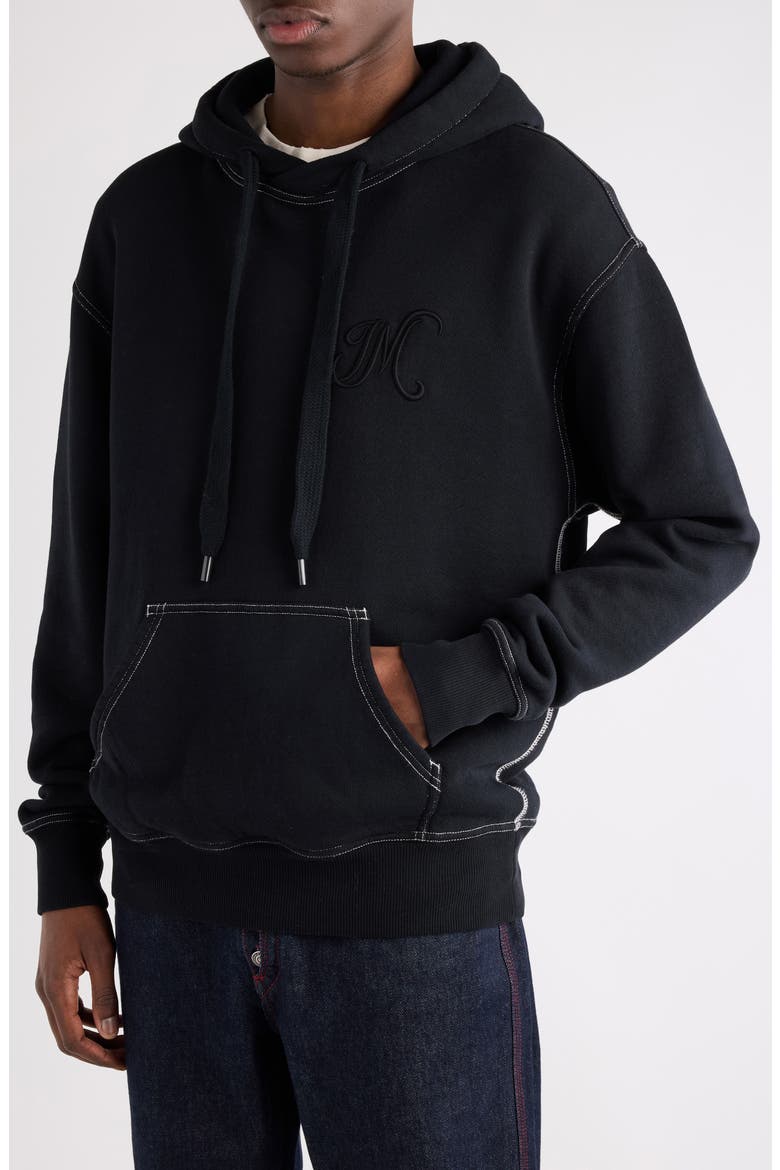 Matte Oversize Logo Embroidered Hoodie, Alternate, color, BLACK