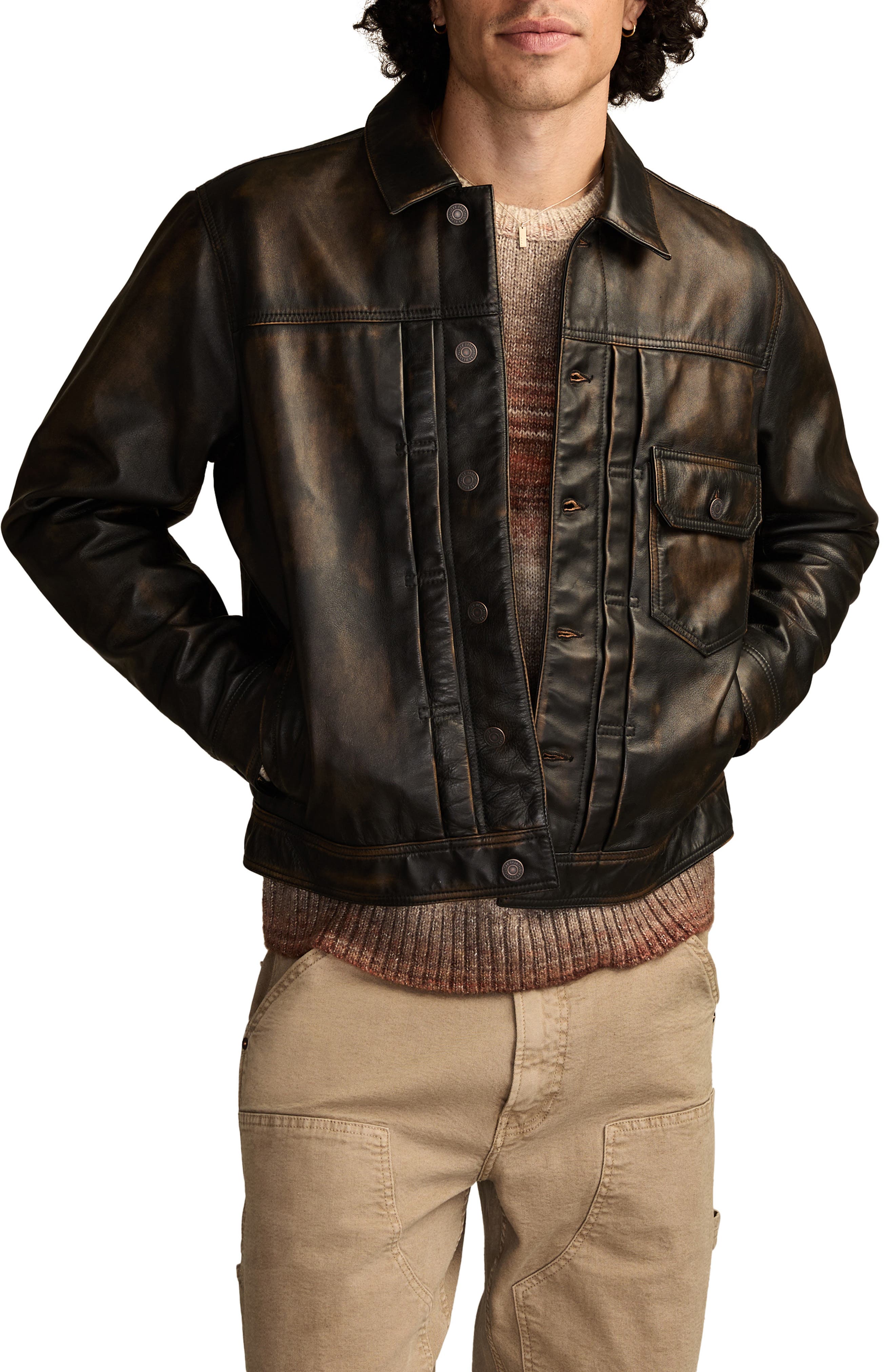 Distressed Leather Trucker Jacket