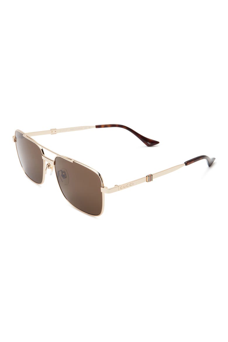 58mm Square Metal Frame Sunglasses, Alternate, color, GOLD GOLD BROWN