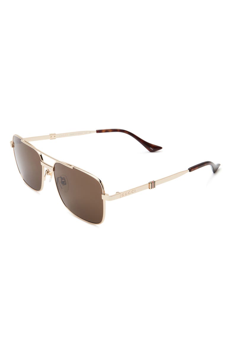 Gucci 58mm Square Metal Frame Sunglasses, Alternate, color, Gold Gold Brown