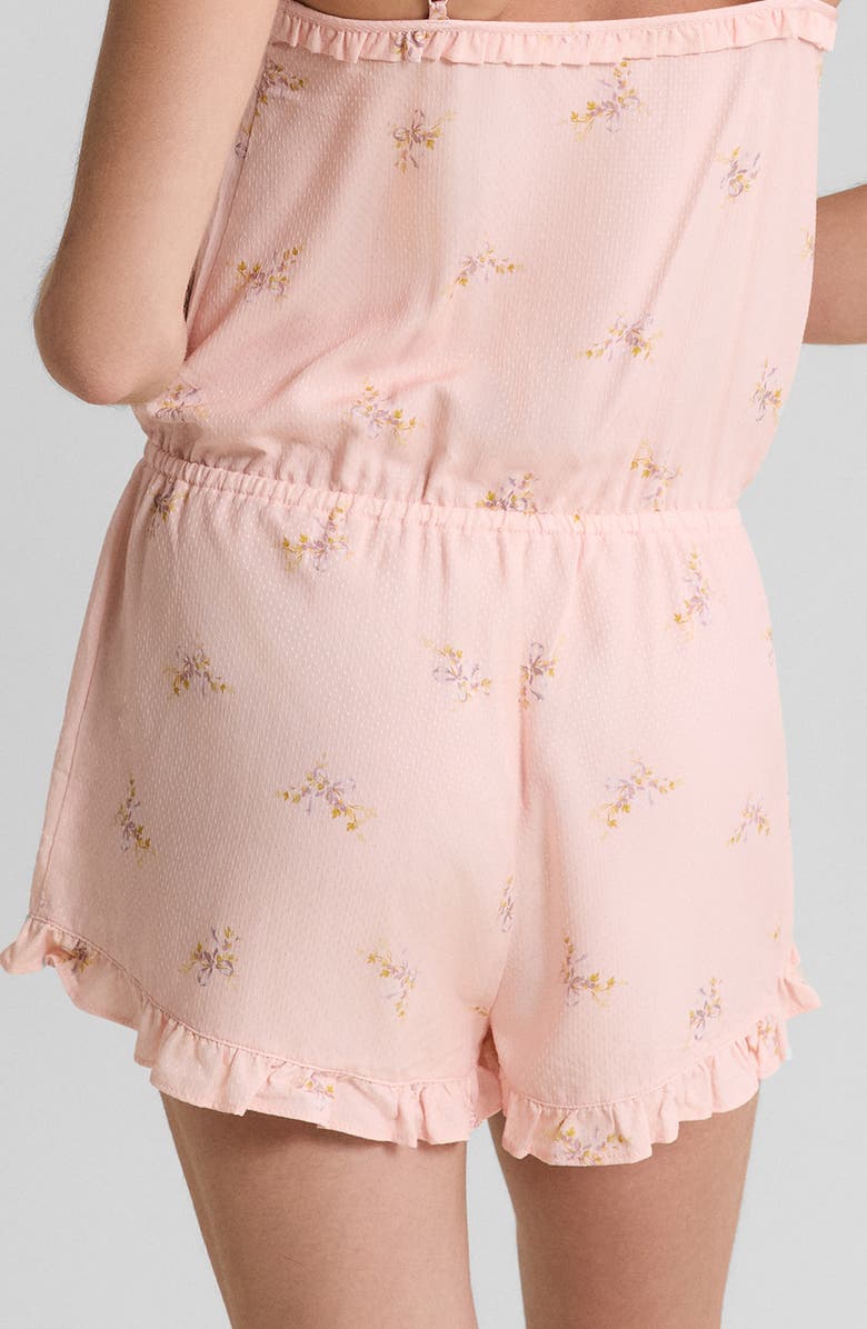 Etam Solia Floral Swiss Dot Ruffle Trim Sleep Romper, Alternate, color, Imp Fond Rose