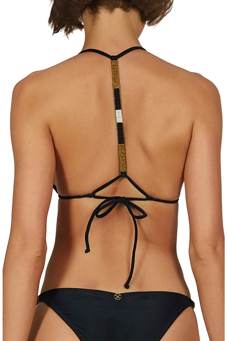 ViX Swimwear Ella Beaded Triangle Bikini Top, Alternate, color, BLACK