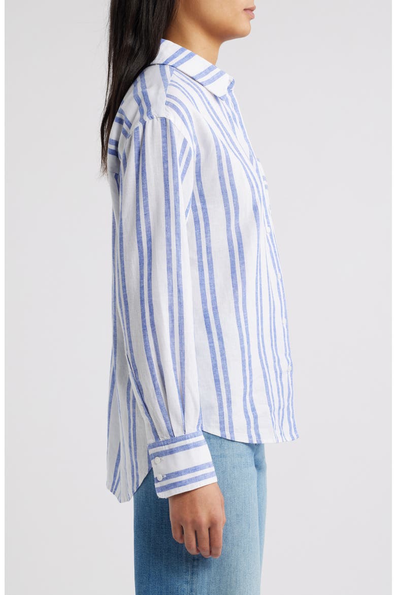 Stripe Linen Blend Button-Up Shirt, Alternate, color, WHITE- BLUE TARYN STRIPE