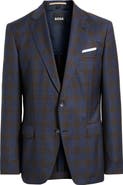BOSS Hutson Slim Fit Navy Plaid Wool Sport Coat