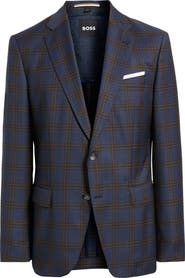 BOSS Hutson Slim Fit Navy Plaid Wool Sport Coat