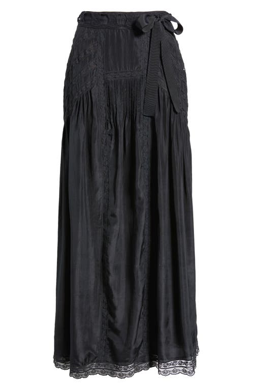 Loveshackfancy Beloria Lace Trim Silk Maxi Skirt In Black
