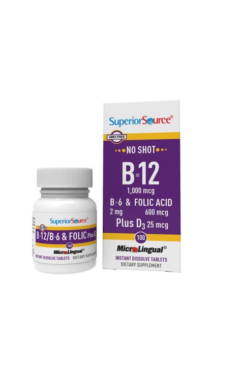 No Shot Vitamin B-12 Cyanocobalamin B-6 Folic Acid Vitamin D-3 Sublingual Dissolving Tablets