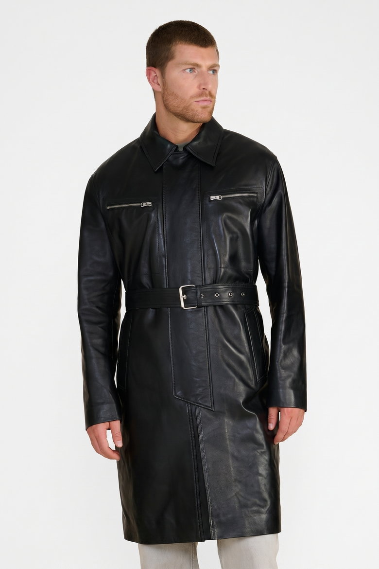 Camden Leather Trench Coat, Alternate, color, Black