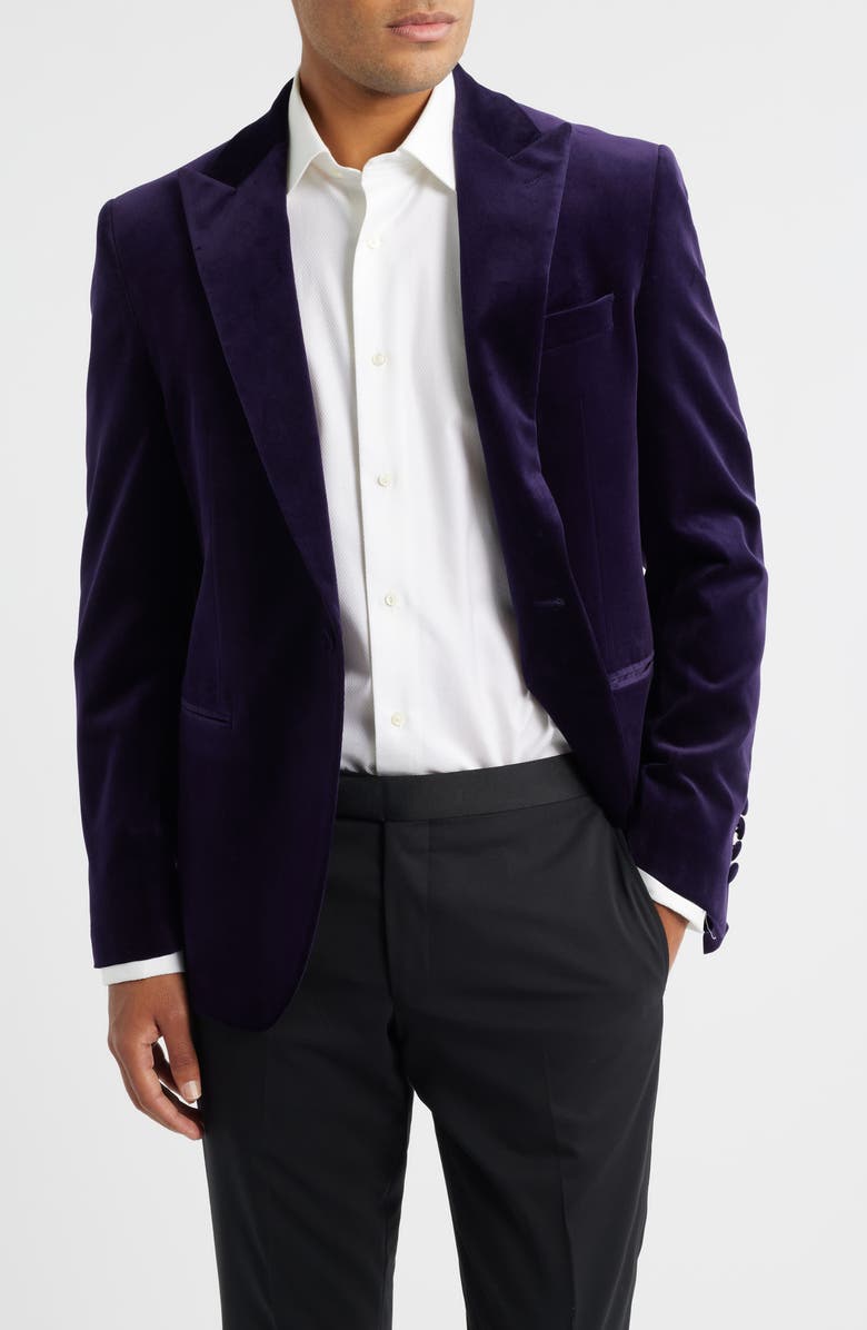Jack Victor Erie Purple Stretch Velvet Dinner Jacket, Main, color, Plum