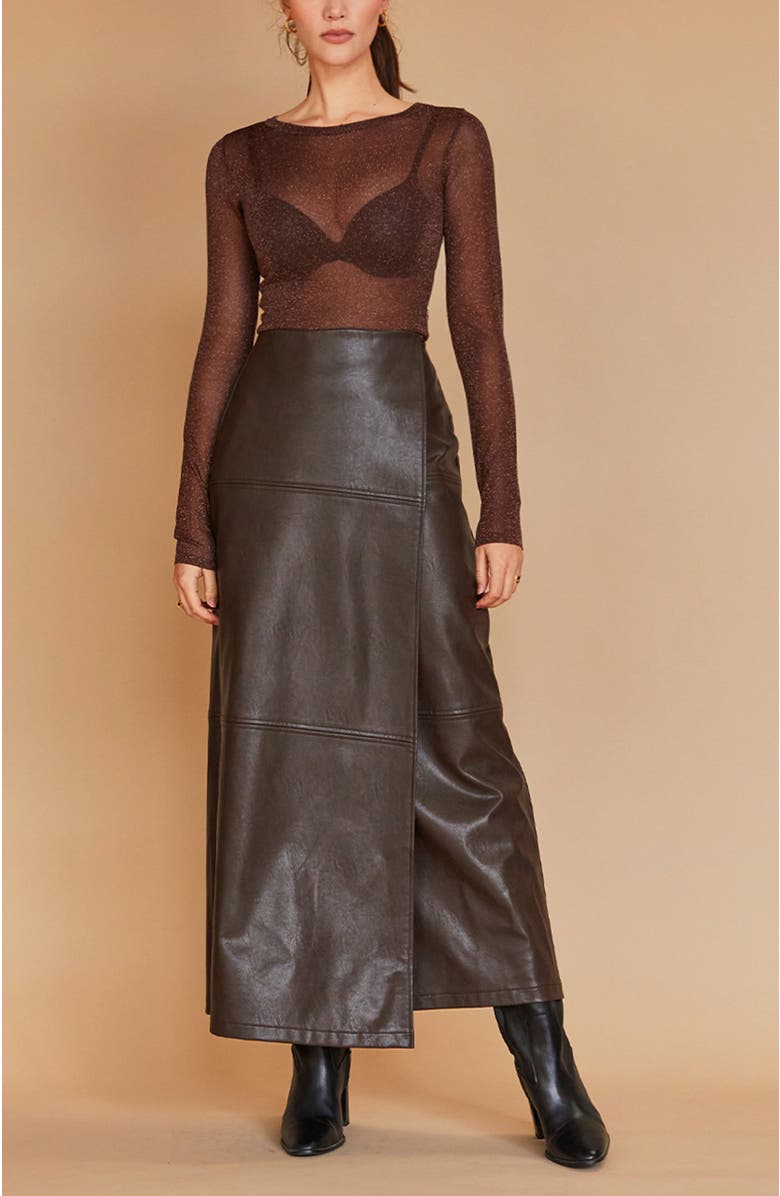 CRESCENT Faux Leather Wrap Maxi Skirt, Alternate, color,