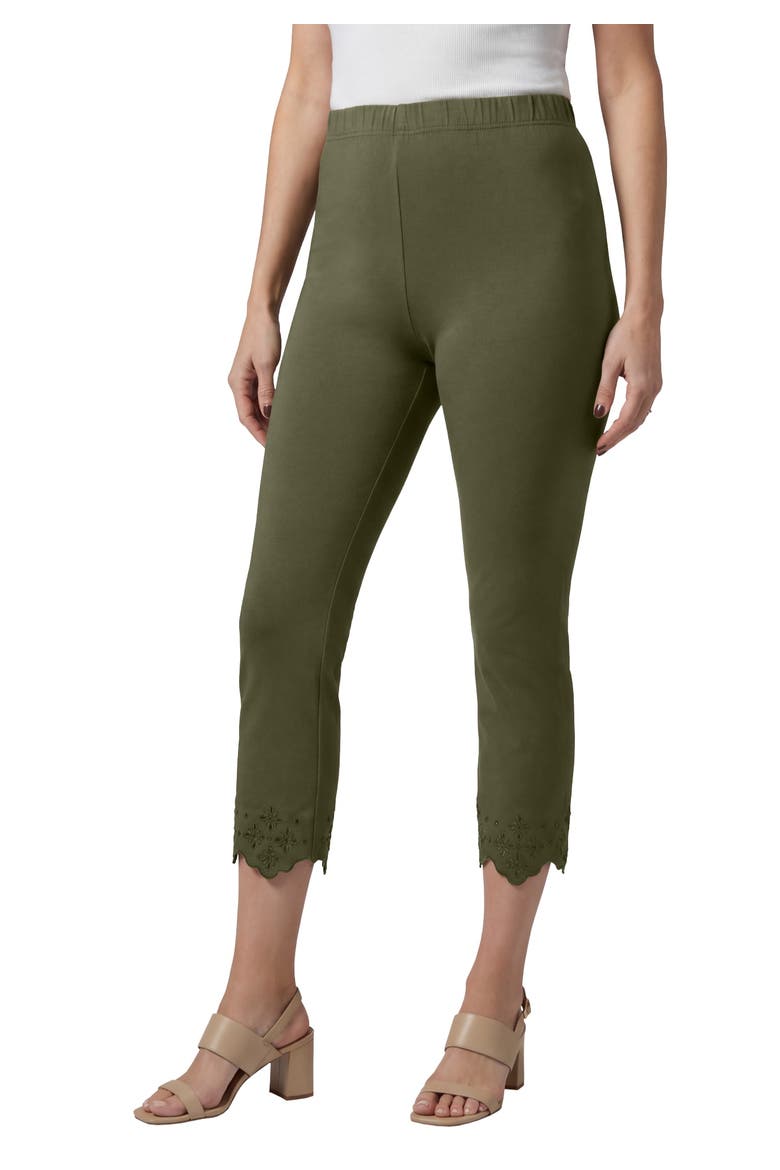 Stretch Cotton Eyelet Capri Legging, Main, color, DARK OLIVE FLORAL EYELET