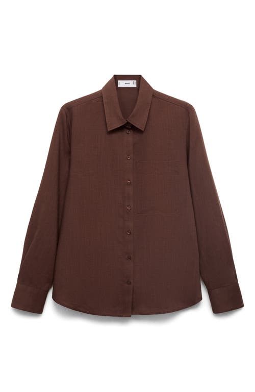 Mango Straight Lyocell & Linen Button-up Shirt In Brown