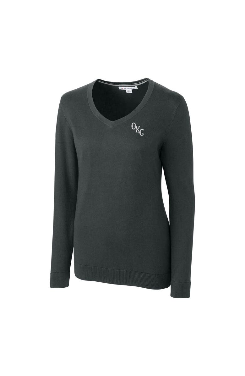 Cutter & Buck Women's Cutter & Buck  Heather Charcoal Oklahoma City Baseball Club Lakemont Tri-Blend V-Neck Pullover Sweater, Alternate, color, Heather Charcoal
