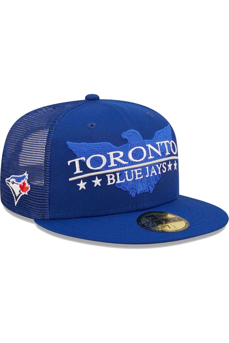 Men's New Era Royal Toronto Blue Jays Patriot Trucker 9FIFTY Snapback Hat, Main, color, Royal
