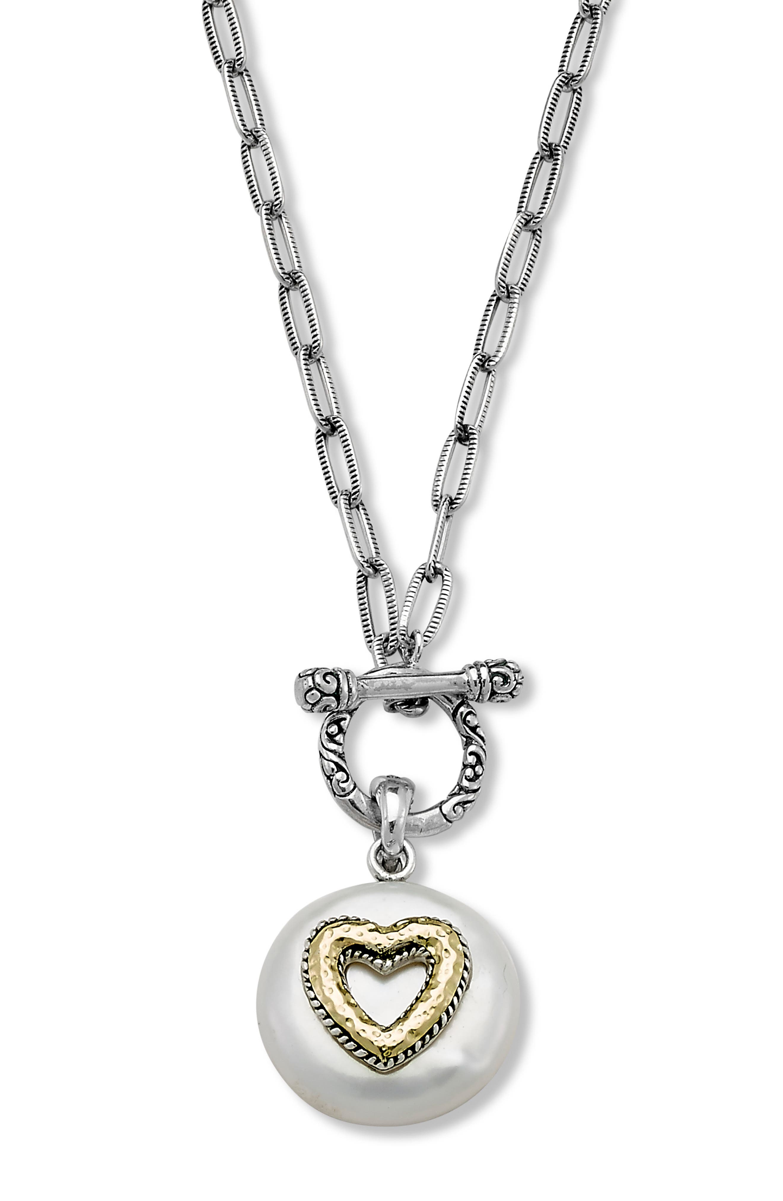 SAMUEL B. Heart Motif Coin Pearl Pendant Necklace