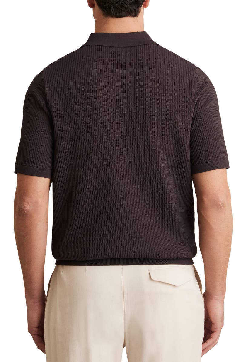 Reiss Varley Rib Colorblock Zip Polo Sweater, Alternate, color, Chocolate Brown/ White