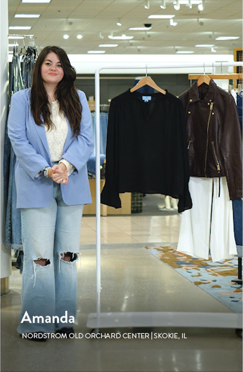 Tie Neck Ruffle Cuff Long Sleeve Top, sales video thumbnail