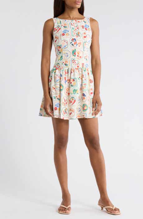 Blu Pepper Mediterranean Lunch Motif Drop Waist Minidress