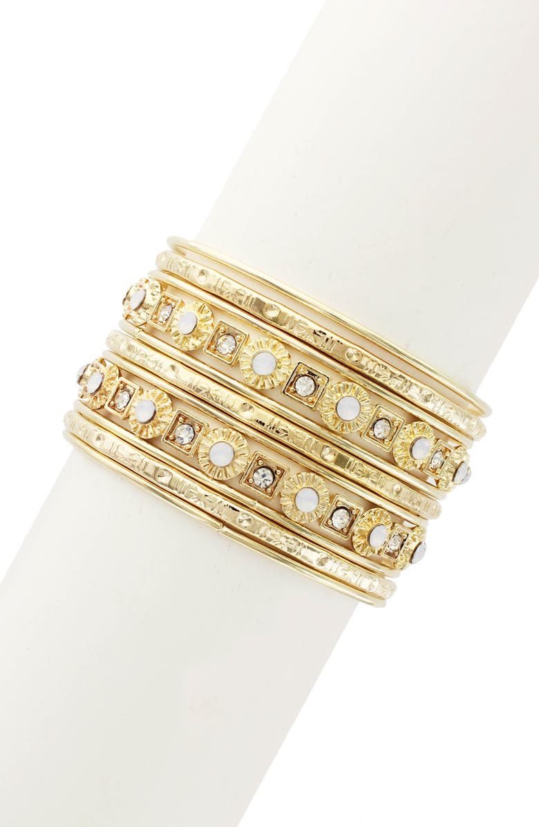 OLIVIA WELLES Touch of Jewels Bangle Bracelet Stack, Alternate, color, Gold / White