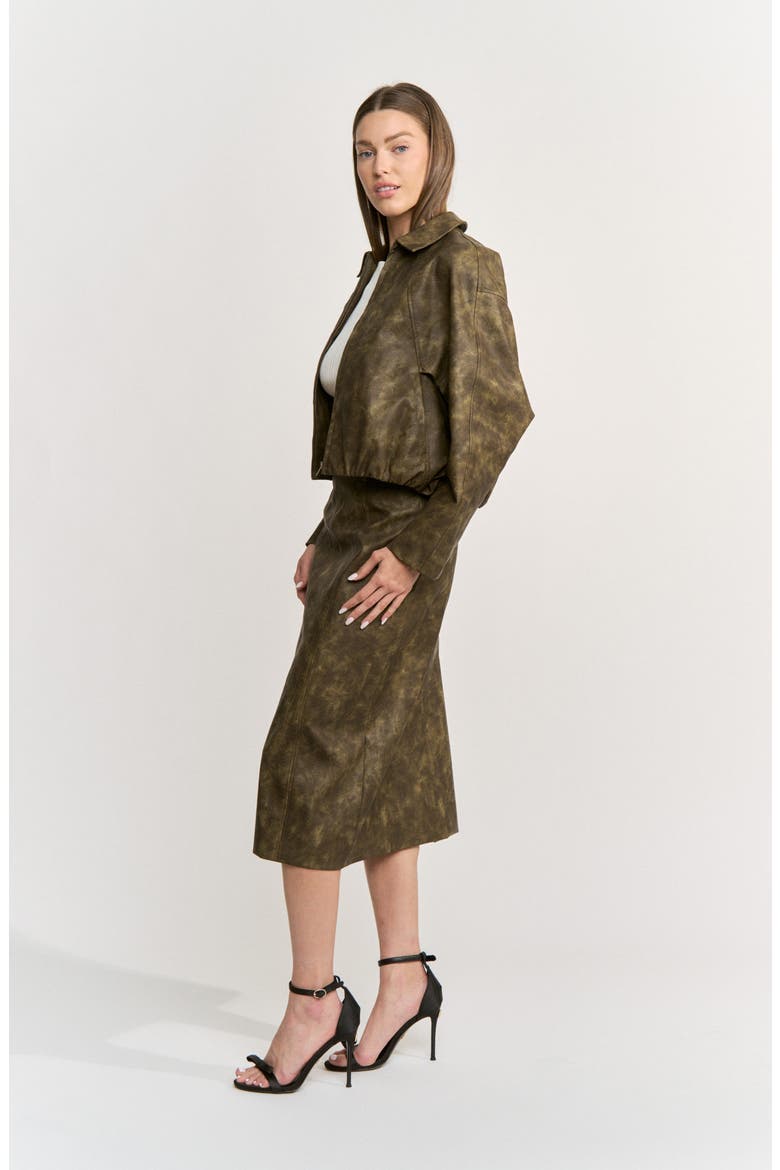 Margot Croc Embossed Faux Leather Bomber Jacket, Alternate, color, OLIVE
