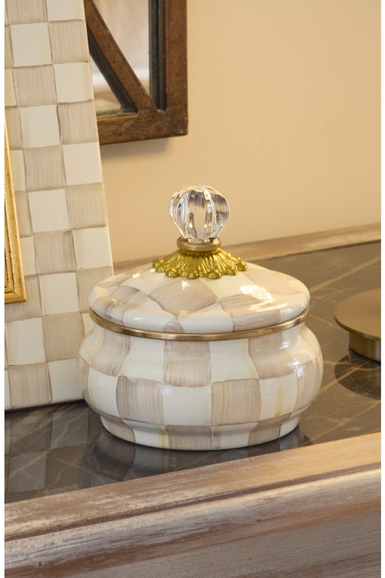 Mocha Check Enameled Steel Squashed Pot, Alternate, color, MOCHA