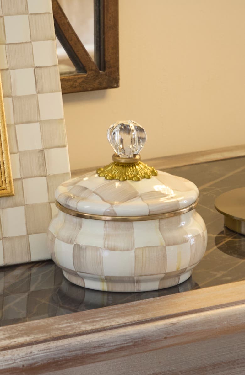 MACKENZIE CHILDS Mocha Check Enameled Steel Squashed Pot, Alternate, color, Mocha