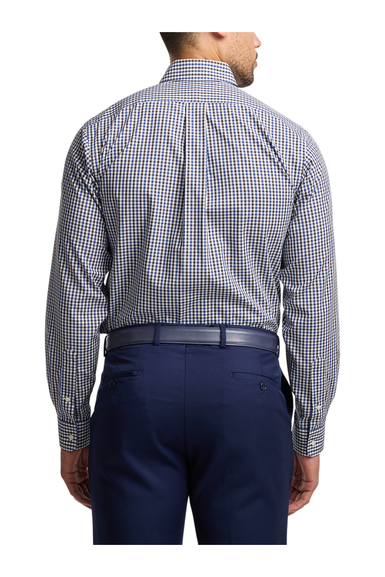 Cotton Buttondown Collar Broadcloth Tailored Contrast Trim Button Cuff Long Sleeve Shirt, Alternate, color, Blue/Brown