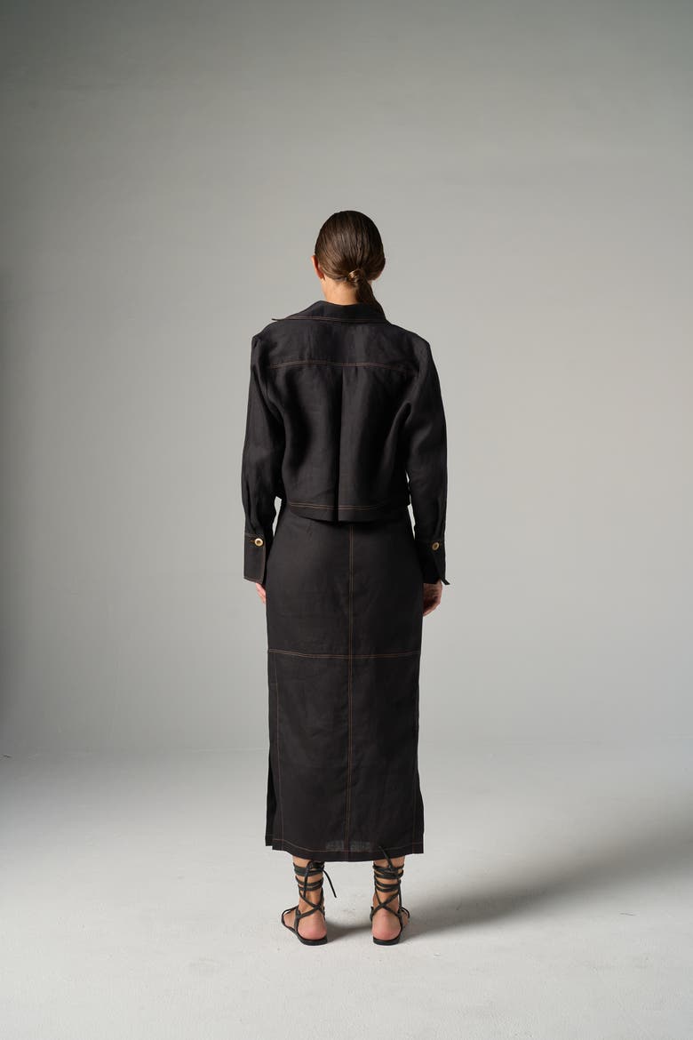 Reese Skirt in Linen, Alternate, color, Black