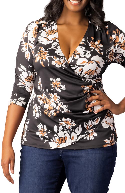 Kiyonna Faux Wrap Top In Blue