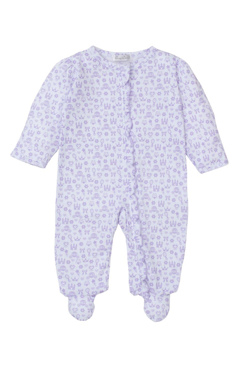 Kissy Kissy Princess Print Pima Cotton Zip Footie, Main, color, 