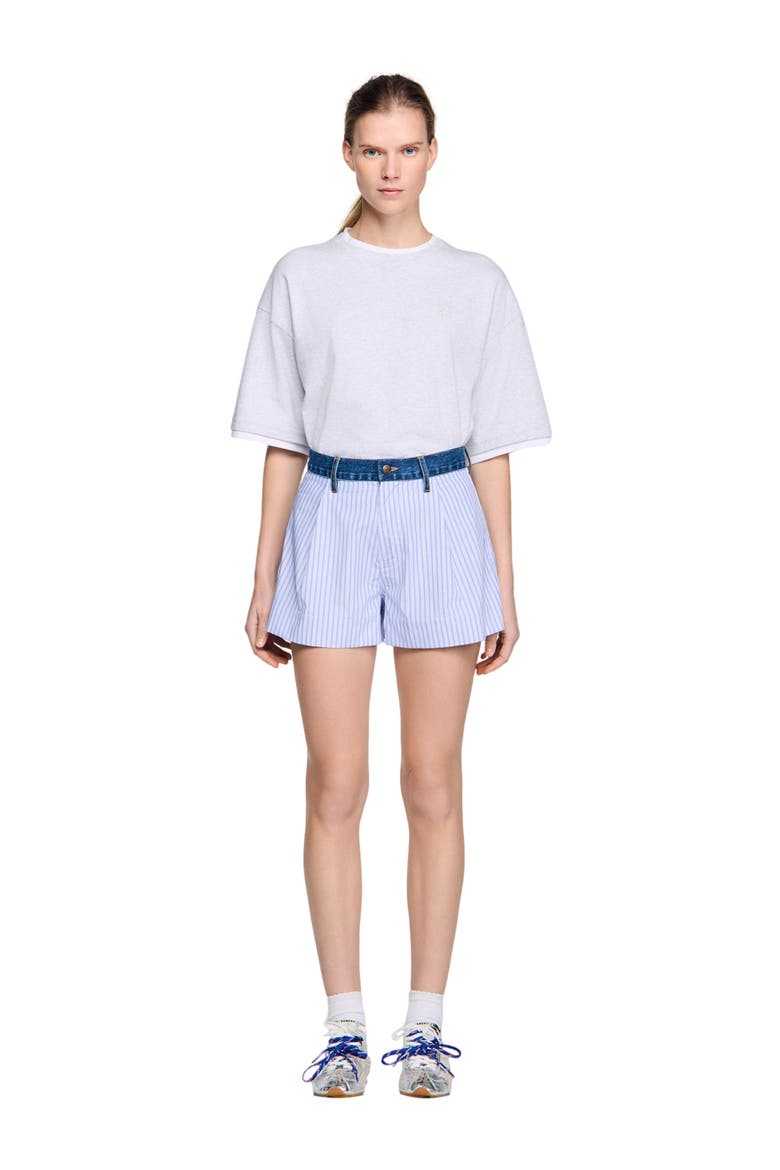 Striped shorts with denim details, Main, color, Blue / green
