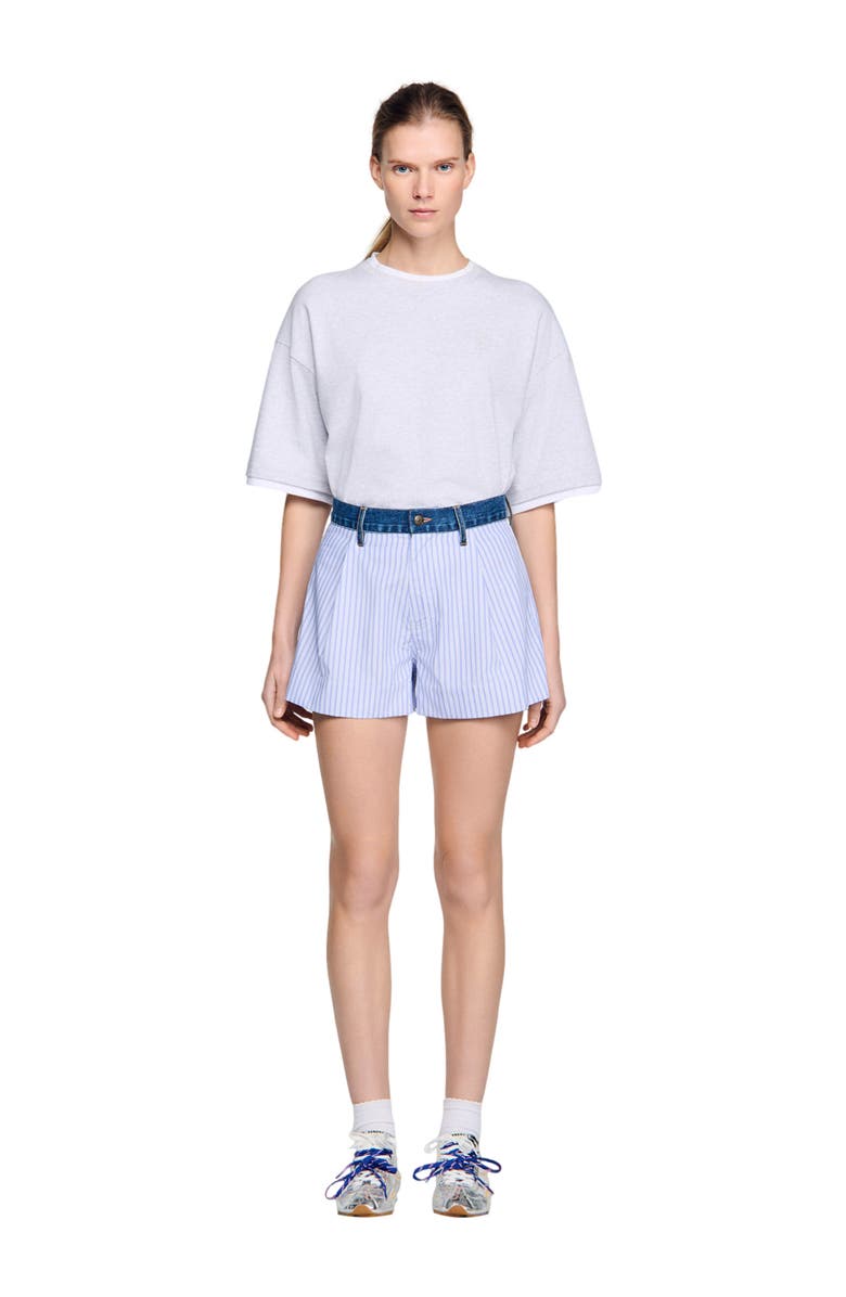 SANDRO Striped shorts with denim details, Main, color, Blue / Green