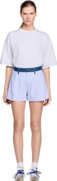 SANDRO Striped shorts with denim details