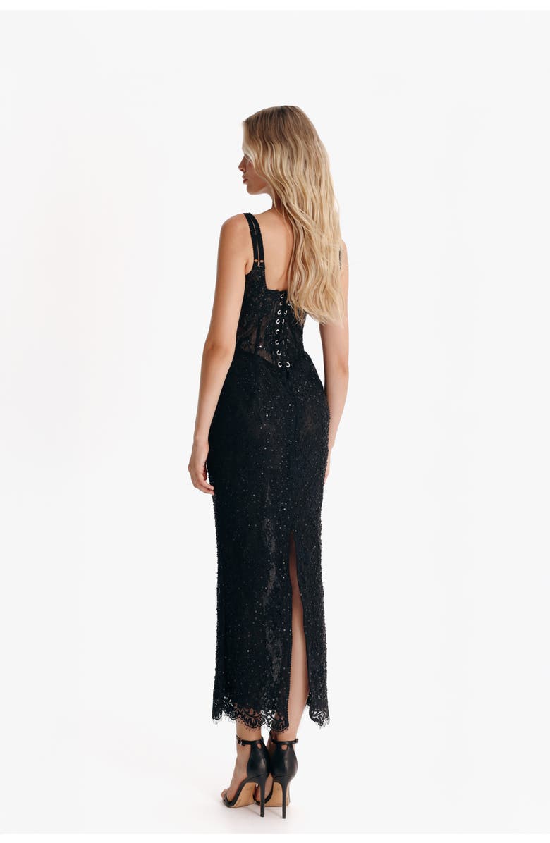 Milla Sequinned Lace Maxi Dress, Alternate, color, Black