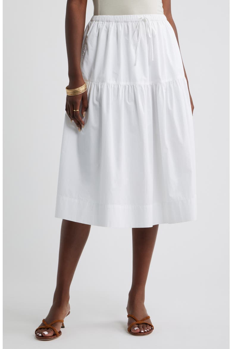 Drop Waist Poplin Midi Skirt, Main, color, WHITE
