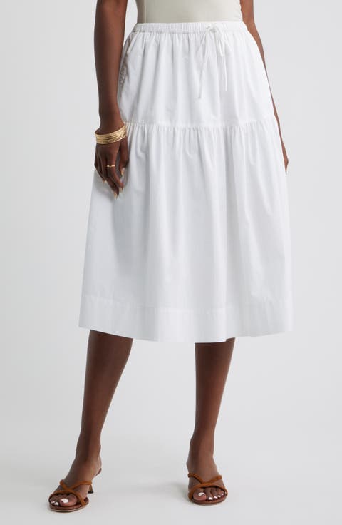 Drop Waist Poplin Midi Skirt