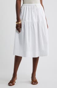 Caslon® Drop Waist Poplin Midi Skirt