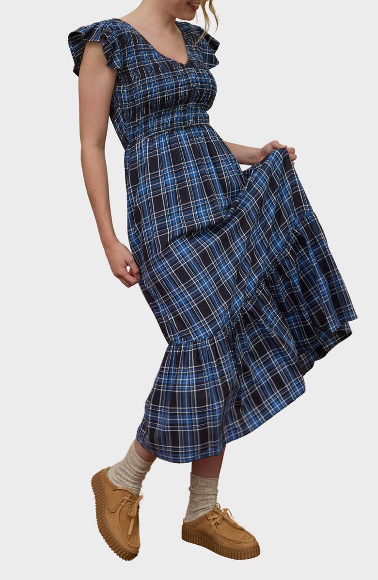 Blu Pepper Flutter Sleeve Plaid Maxi Dress, Alternate, color, Navy Multi