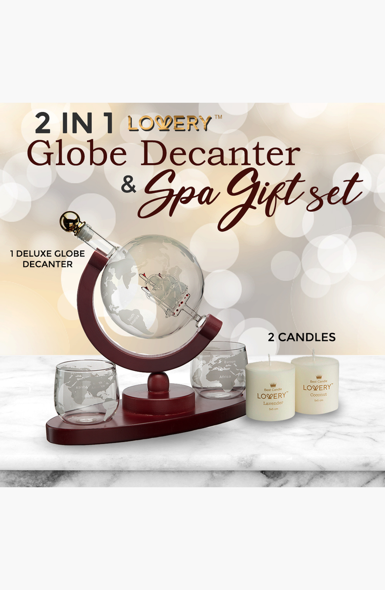Lovery Whiskey Wine Globe Decanter and Spa Essentials Gift Set Deluxe 20pc, Alternate, color, 