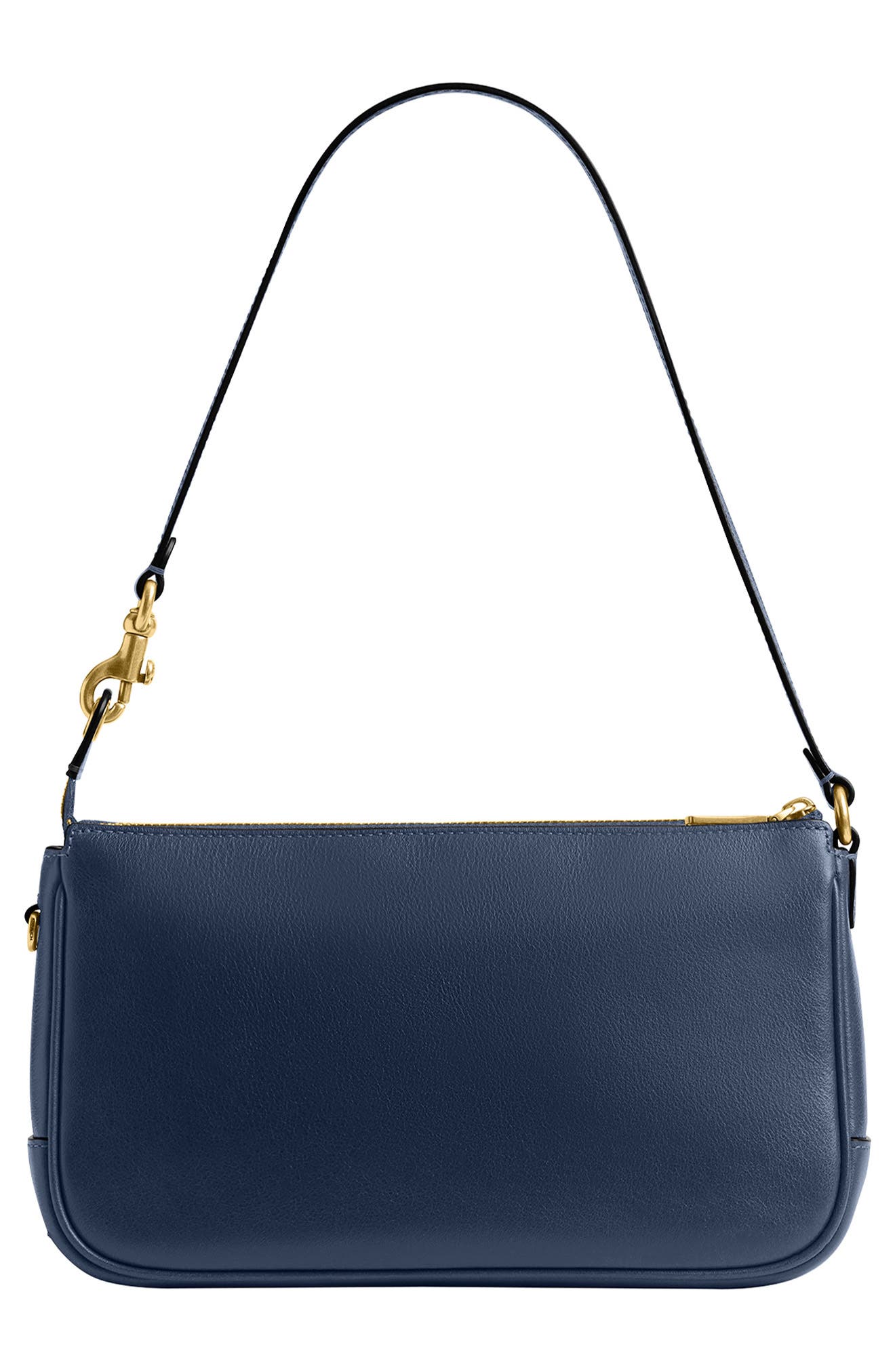 COACH Plaza Natural Grain Leather Shoulder Bag, Alternate, color, Navy