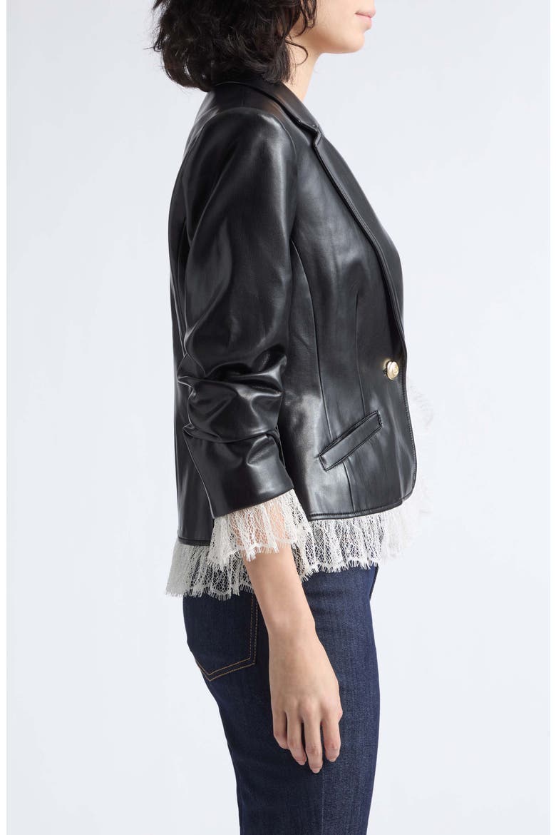 Le Petit Faux Leather Lace Trim Blazer, Alternate, color, BLACK/ IVORY