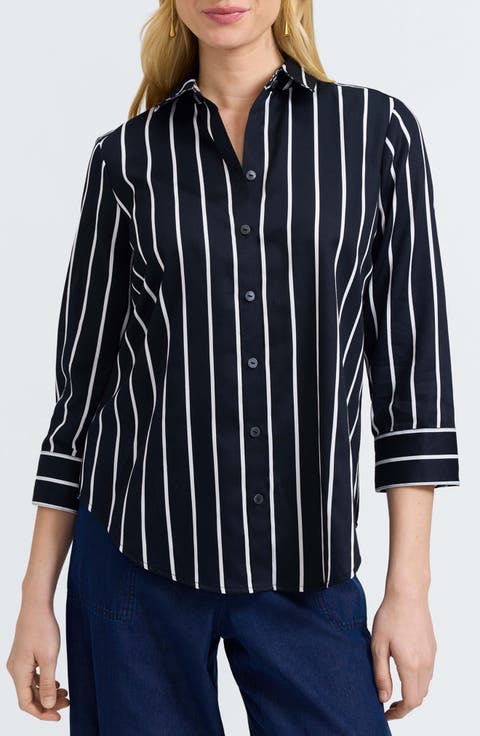 Margie Stripe Three-Quarter Sleeve Button-Up Shirt