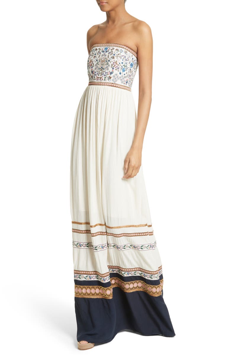 Alice + Olivia Quyen Embroidered Maxi Dress, Alternate, color,