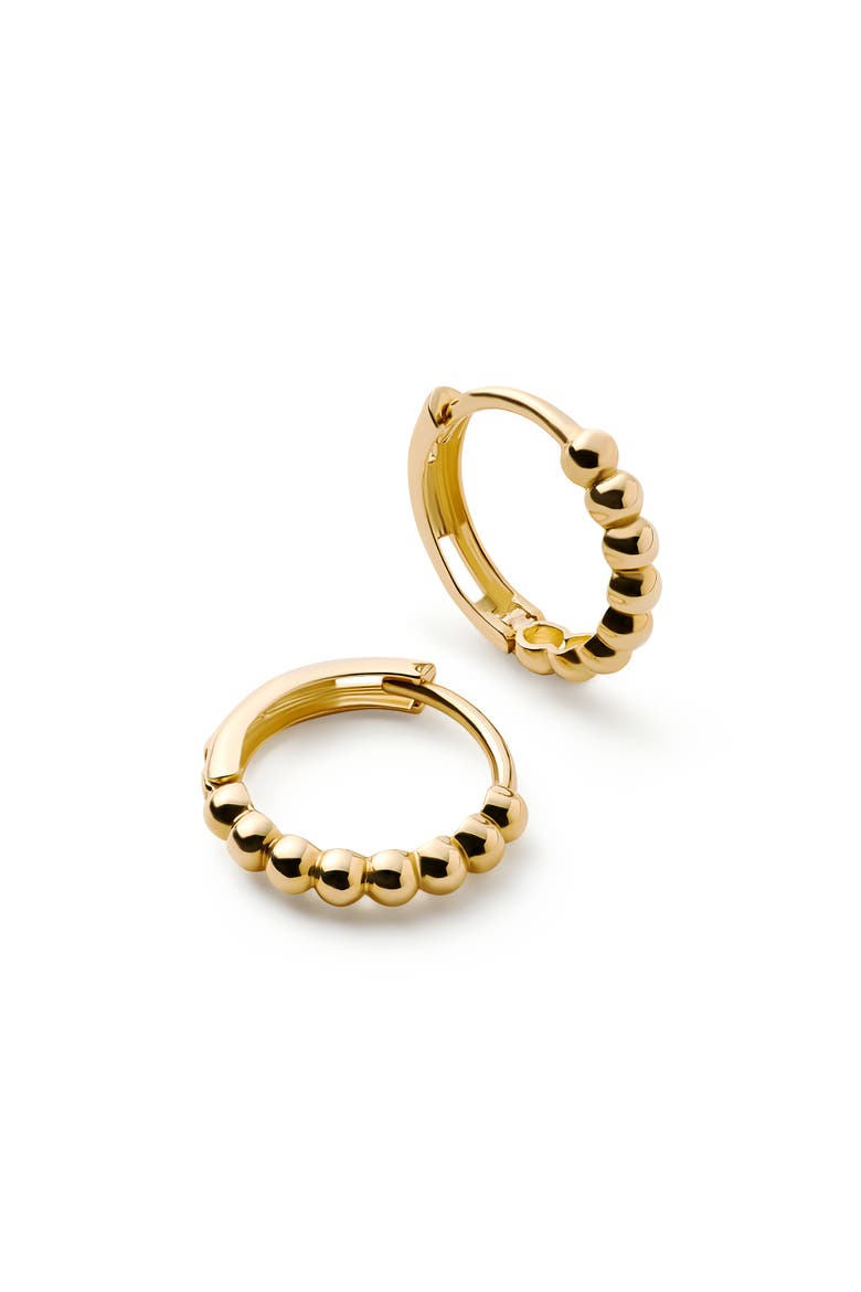 Solid Yellow Gold - Gold Bead Hoops Small, Main, color, Gold