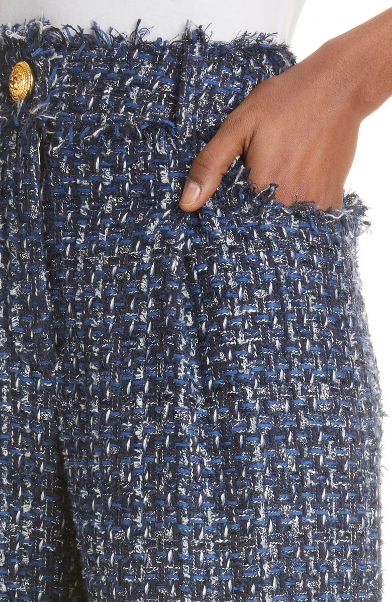 Balmain Pleated Tweed Shorts, Alternate, color,