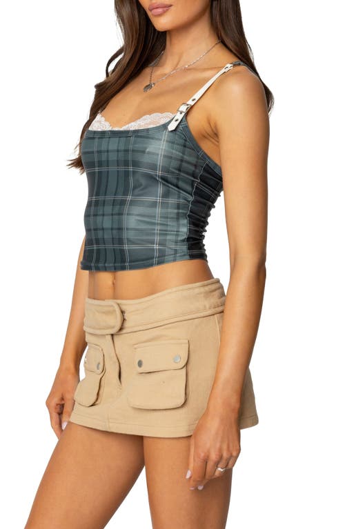 EDIKTED EDIKTED LACE DETAIL PLAID MESH CROP TOP