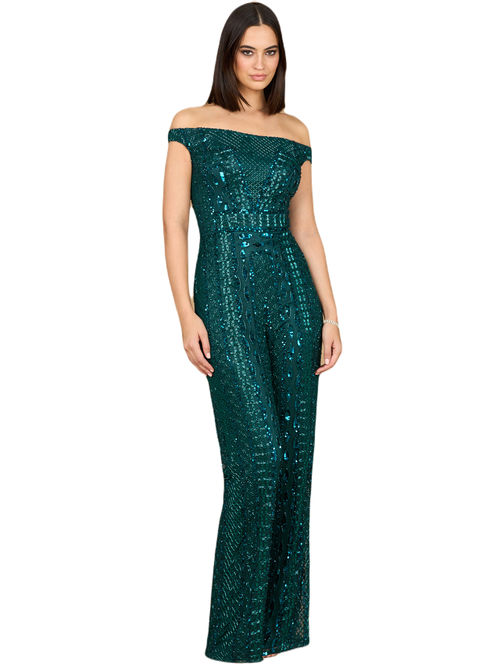 Lara New York Beaded Off Shoulder Jumpsuit In Green